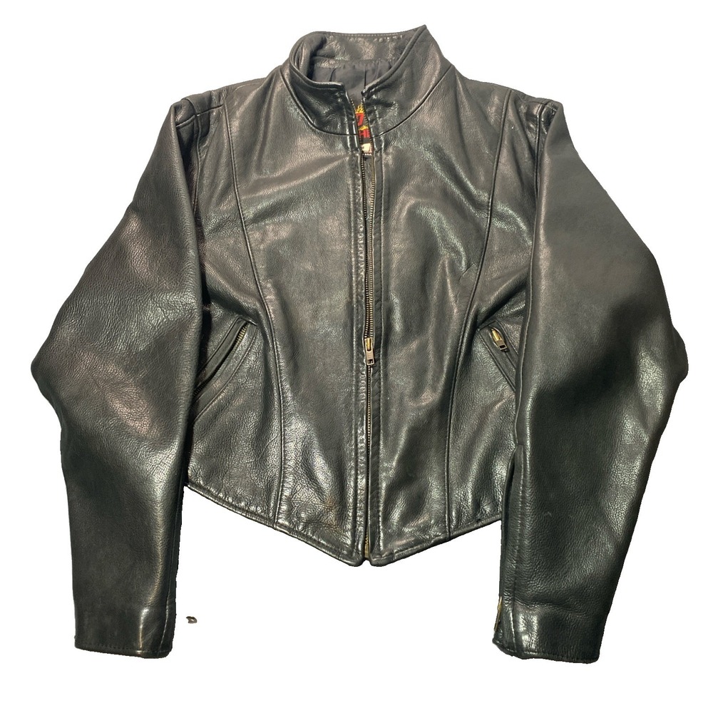 Hot Leathers Women's Vtg Black Leather Motorcycle Sport Zipper Jacket Sz M USA - Picture 15 of 16